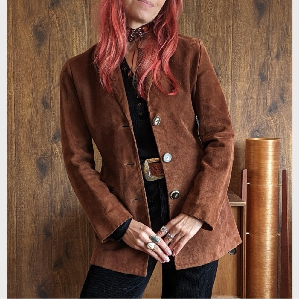 Vintage Soft Suede Blazer Brown Jacket